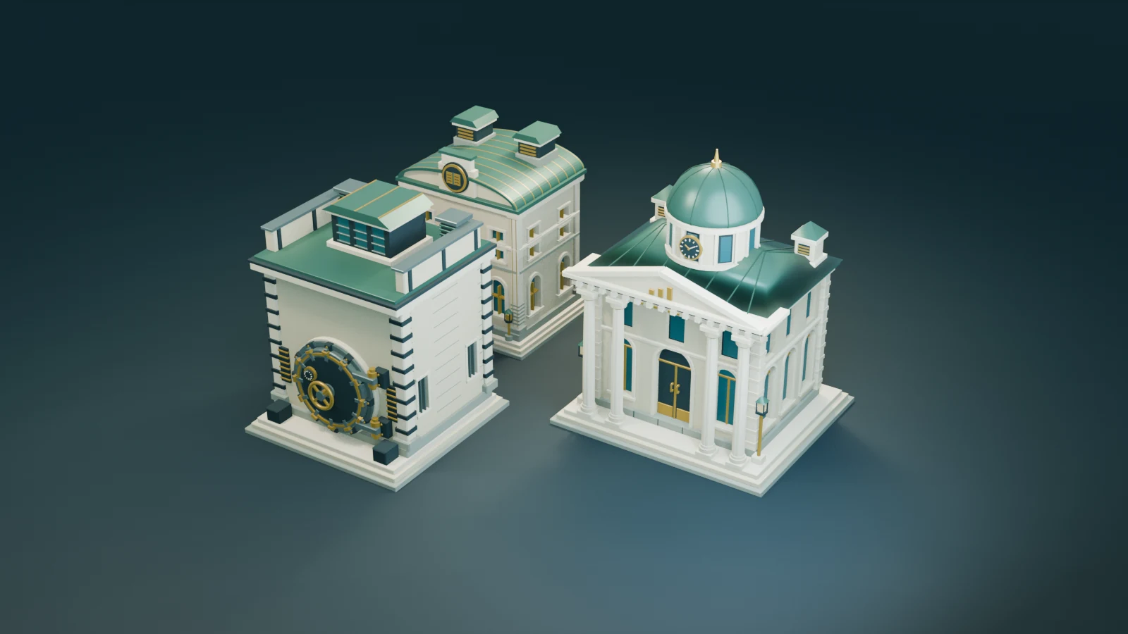 The original Exchange, Revenue Office and Bullion Vault game models